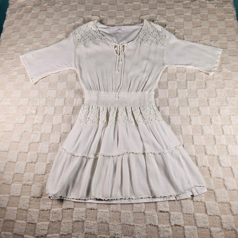 New York & Company White Lace Gauze Smocked Peasant Mini Dress VN130001 Size M